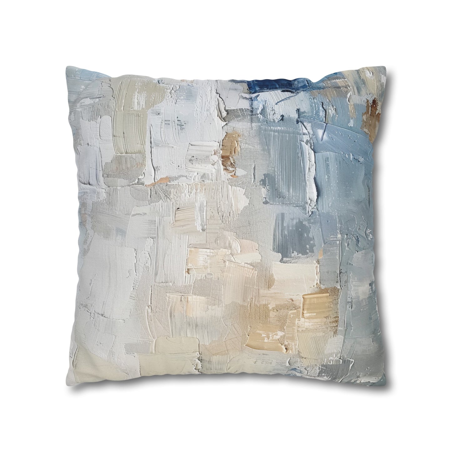 Bold Contrasts Abstract Tan and Blue Color Blocking with Heavy Strokes Spun Polyester Square Pillowcase 4 Sizes