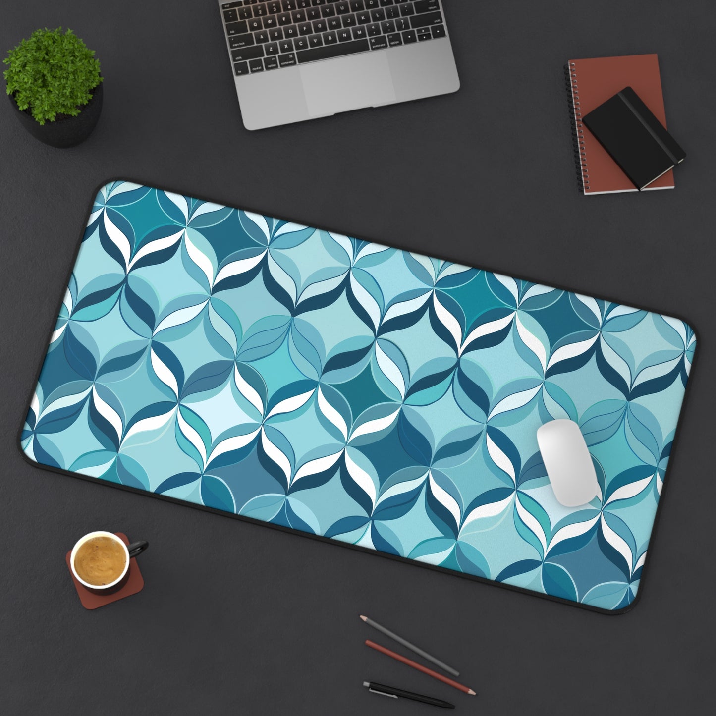 Modern Chic Aqua and Cream Geometric Pattern Extended Gaming Mouse Pad  Desk Mat  - 3 Sizes