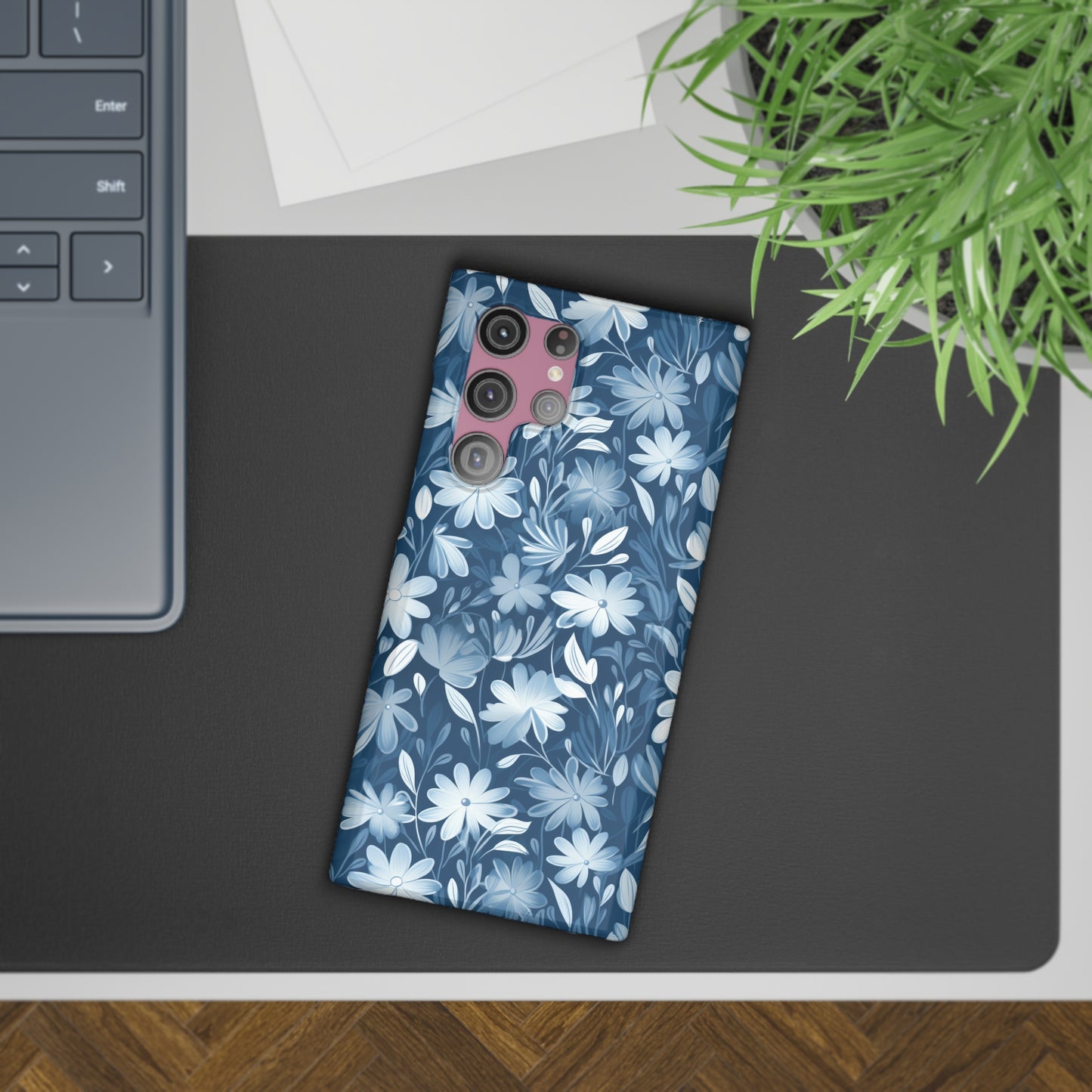 Gentle Elegance: Soft Muted Blue Flower Design Samsung Slim Cases