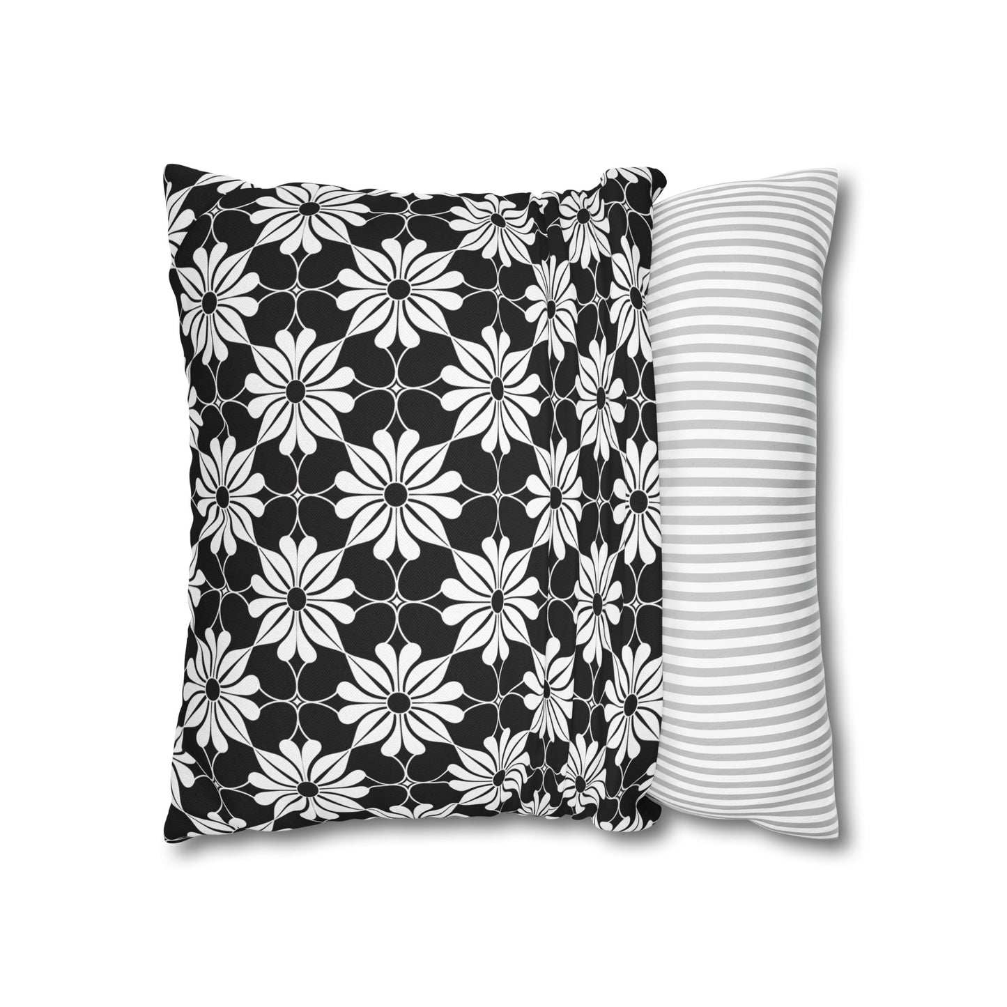 Retro Chic Monochrome Floral Geometric Flowers Spun Polyester Square Pillowcase 4 Sizes