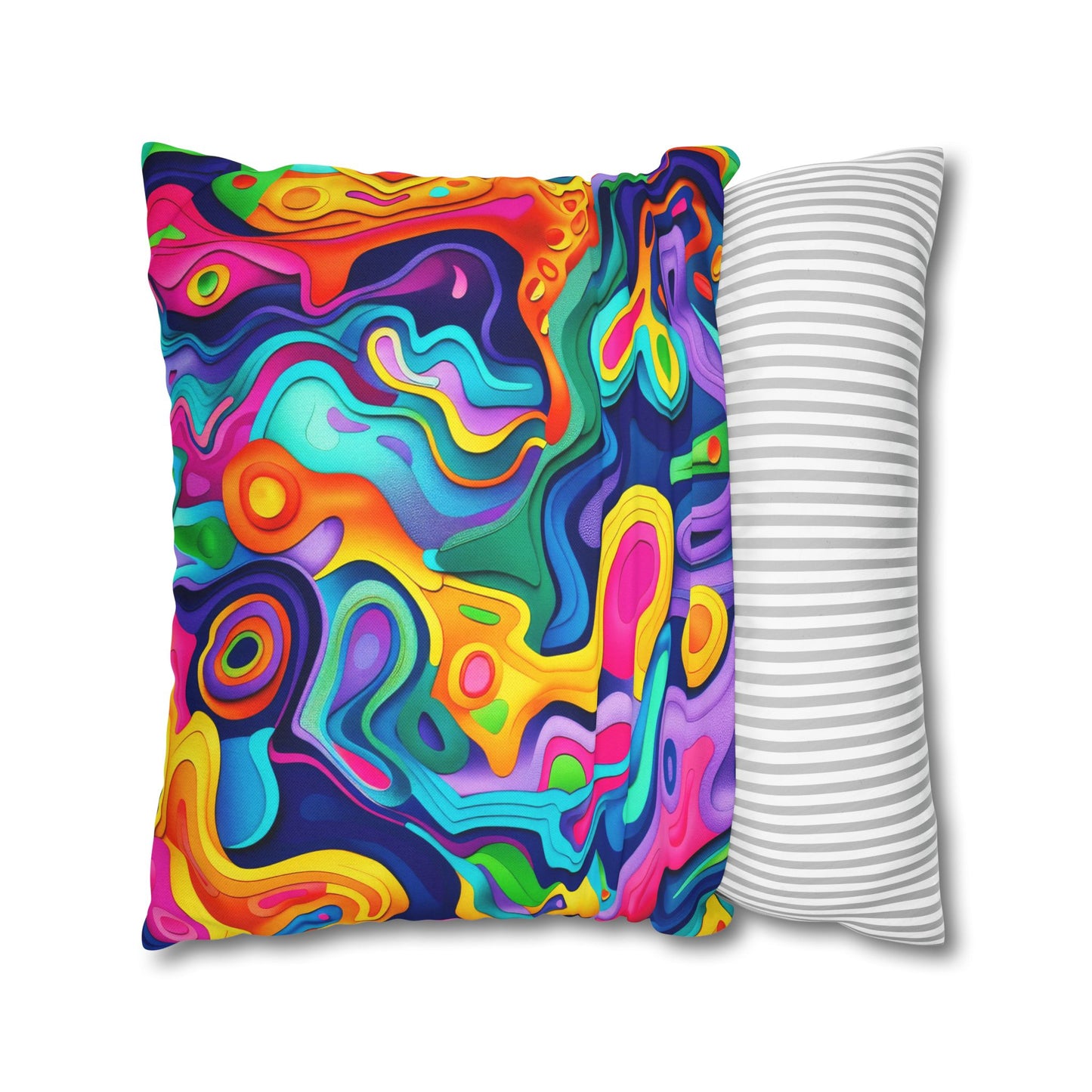 Vibrant Dreamscape of Psychedelic Paper Cut-Out Waves in Vivid Colors Polyester Square Pillowcase 4 Sizes