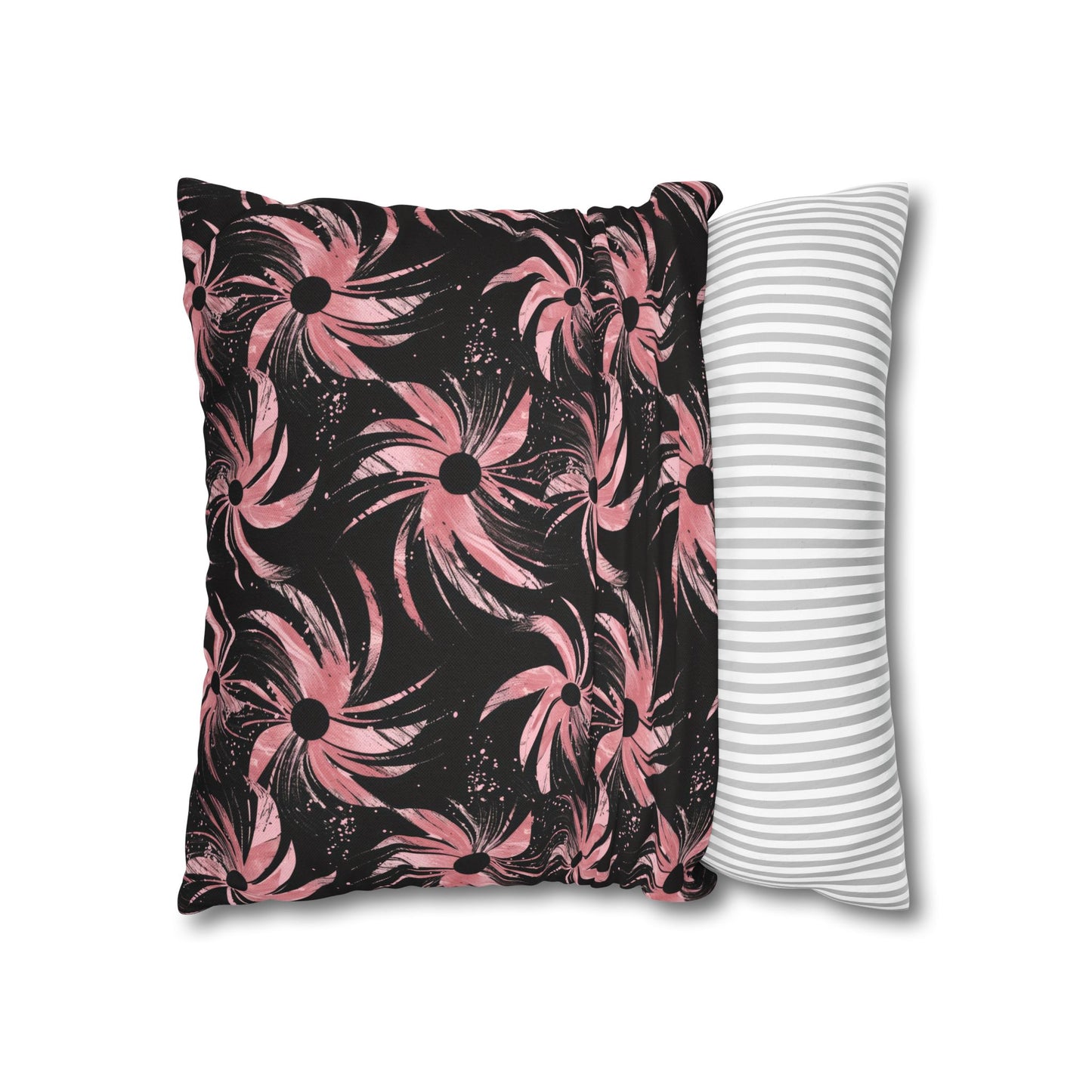 Stellar Blooms of Cosmic Pink on Midnight Black Design Spun Polyester Square Pillowcase 4 Sizes