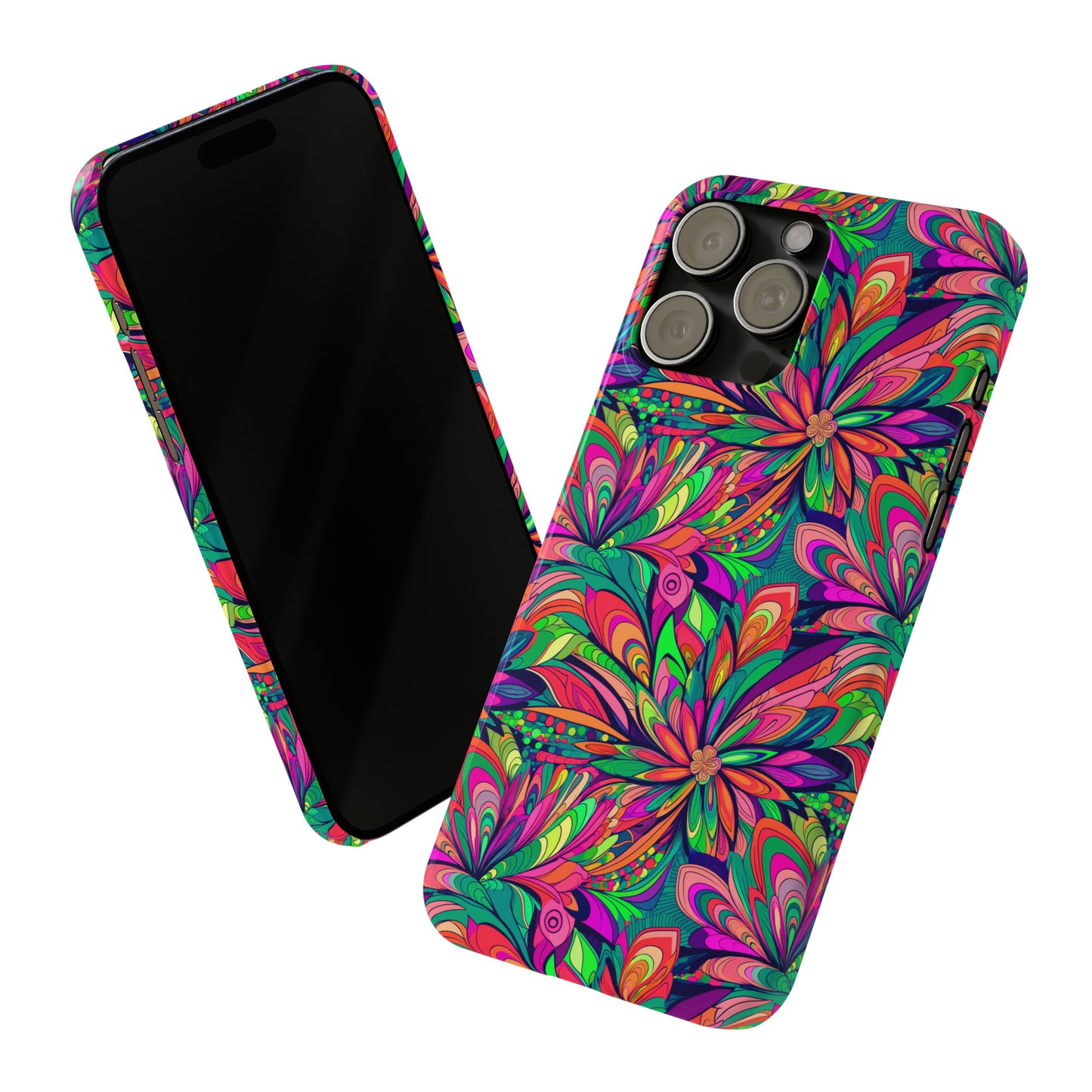 Tropical Large Neon Flowers Iphone 15-12 Slim Phone Case