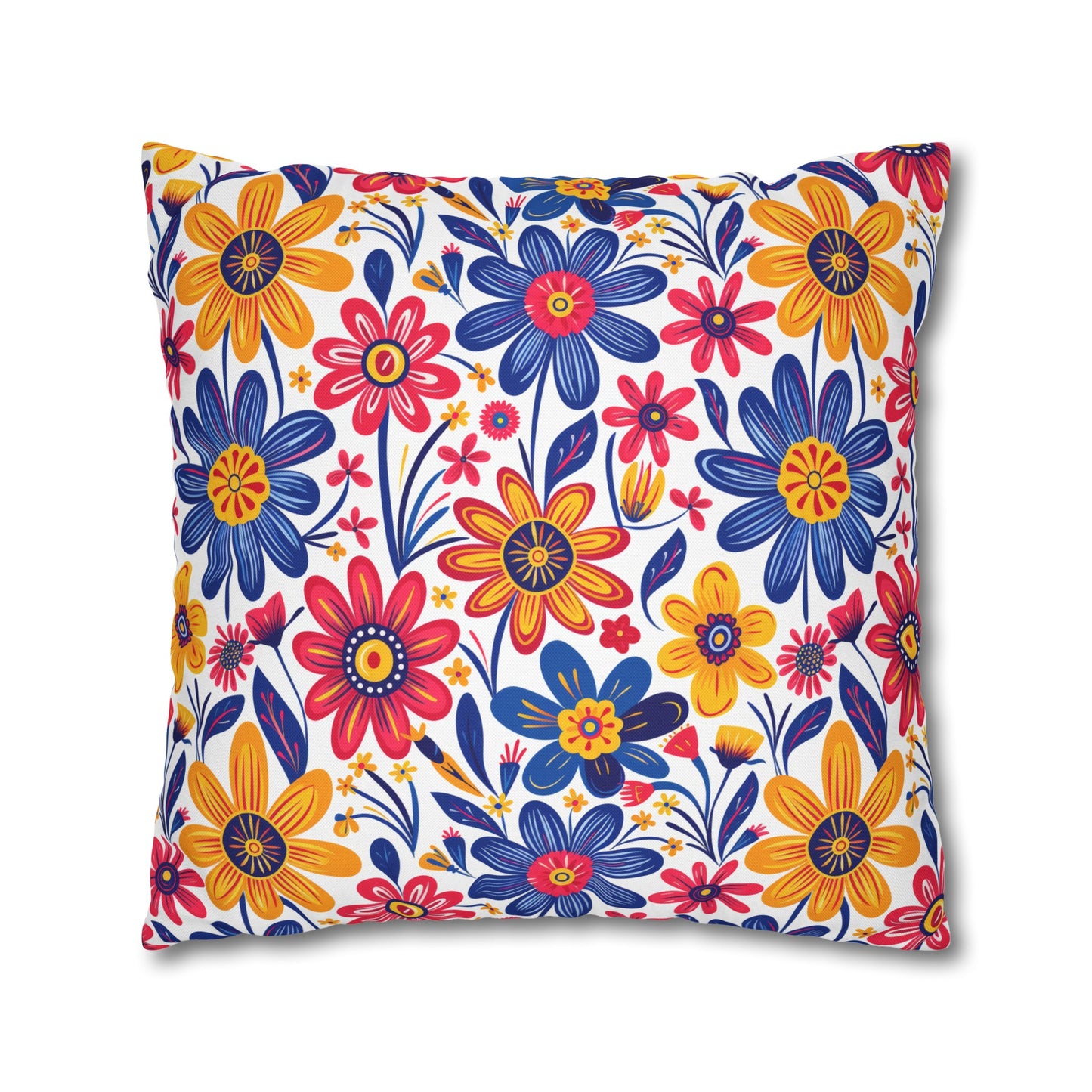 Vivid Blossom Bouquet: Large Hand-Drawn Spring Flowers Bursting with Vibrant Colors Spun Polyester Square Pillowcase 4 Sizes