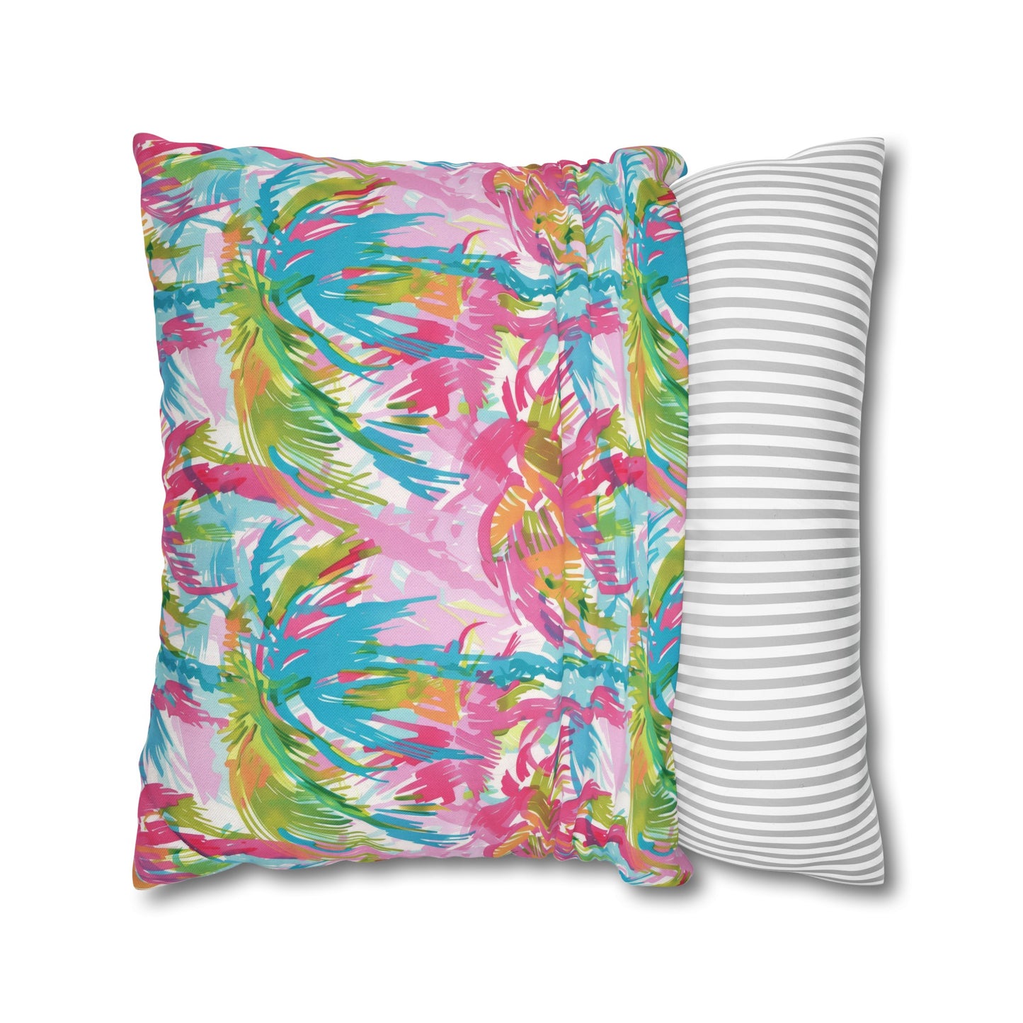 Pastel Paradise: Palm Trees in Soft Blues, Pinks, and Greens Spun Polyester Square Pillowcase 4 Sizes