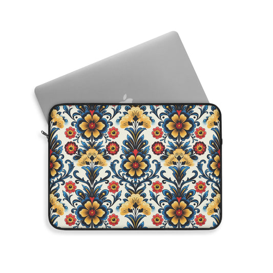 Baroque Blossom of Floral Elegance in Deep Blues and Sunny Yellows Laptop or Ipad Protective Sleeve 3 Sizes Available