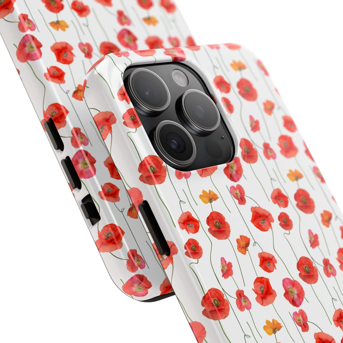 Vivid Elegance: Bright Red Poppies on a White Background Iphone Tough Phone Case