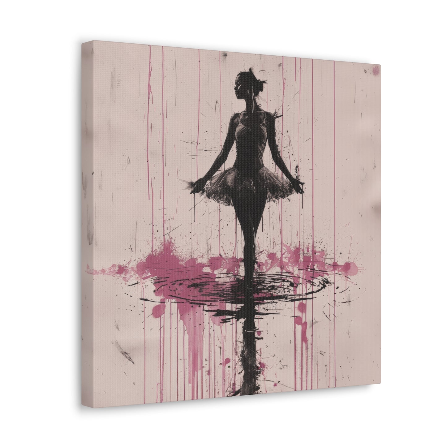 Grace in the Rain Abstract Ballerina Dancing Amidst Pink Showers Print on Canvas Gallery - 13 Sizes