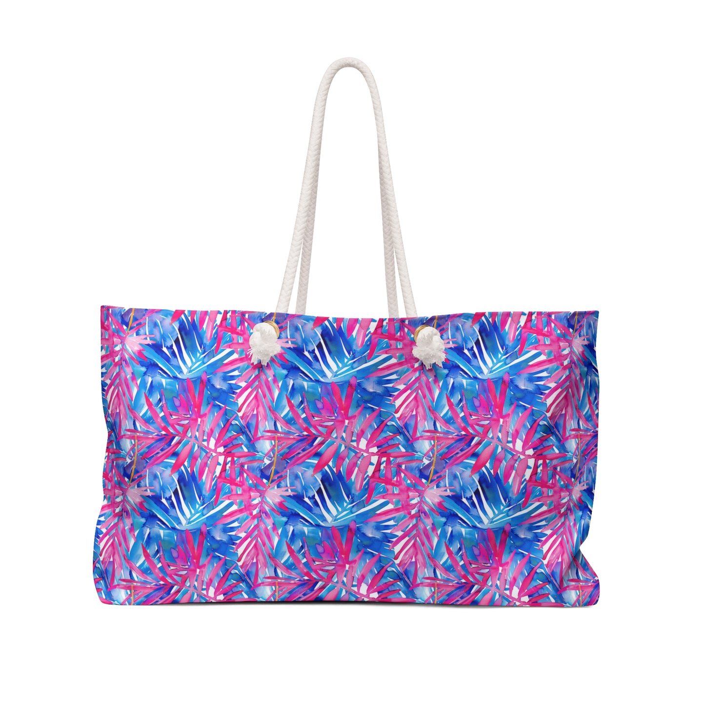 Tropical Harmony Blue and Dark Pink Palm Tree Leaves Oversized Weekender Bag