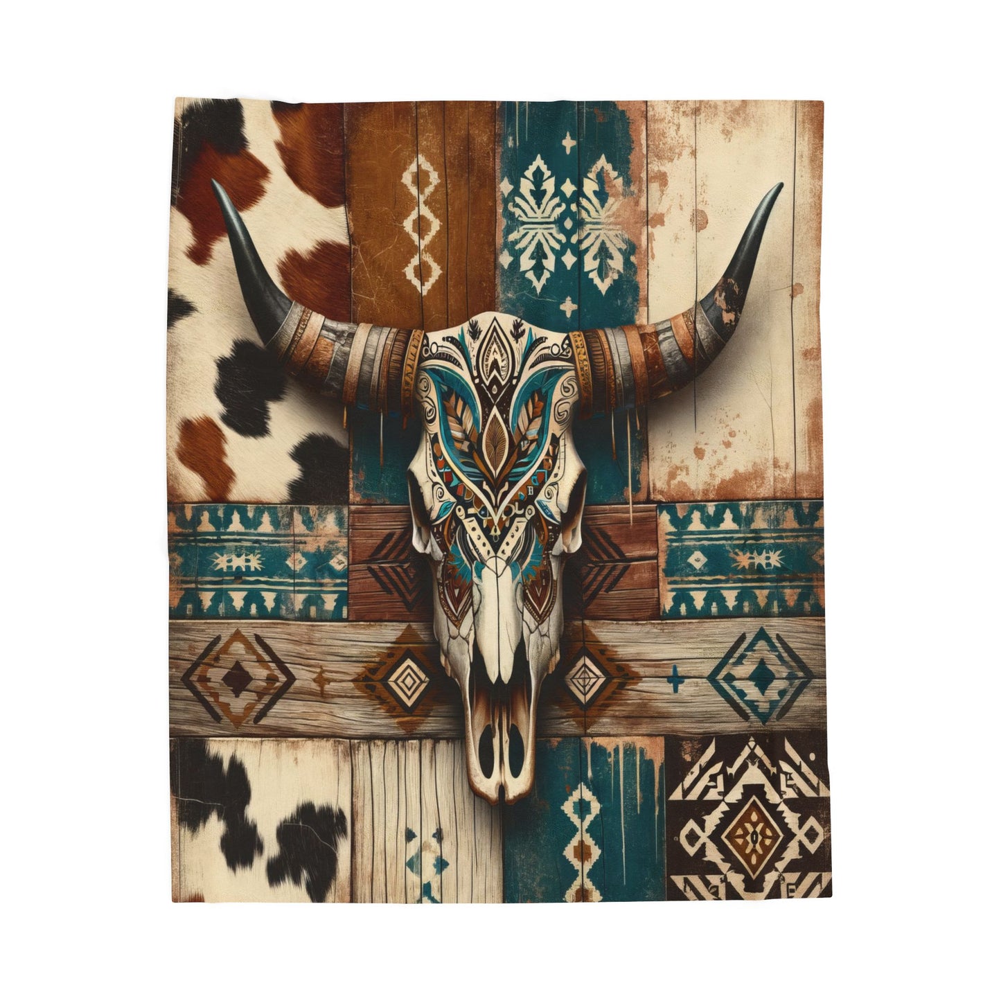Southwestern Cowgirl Cow Skull Western Velveteen Plush Blanket 3 Sizes