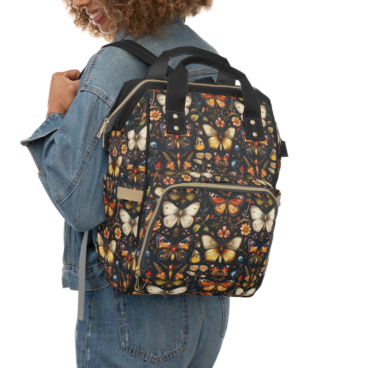 Enchanted Garden of Butterflies and Botanicals in Rich Autumn Hues on a Deep Night Background Multifunctional Diaper Backpack