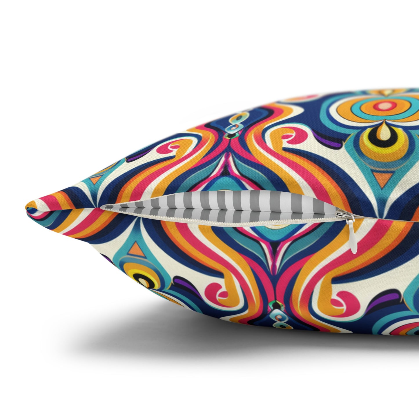 Vibrant Retro Waves with Colorful Geometric Pattern Spun Polyester Square Pillowcase 3 Sizes