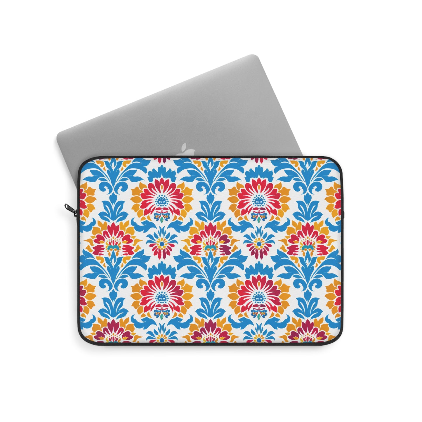 Bright Bouquet of Whimsy in Lively Hues of Red and Blue Flowers with Yellow Accents Laptop or Ipad Protective Sleeve 3 Sizes Available