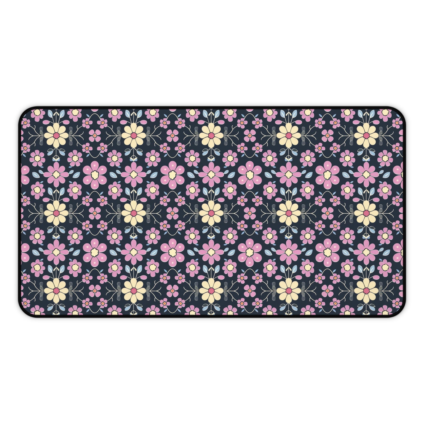 Charming Pastel Pink and Yellow Flowers on Navy Blue Background Extended Gaming Mouse Pad  Desk Mat  - 3 Sizes