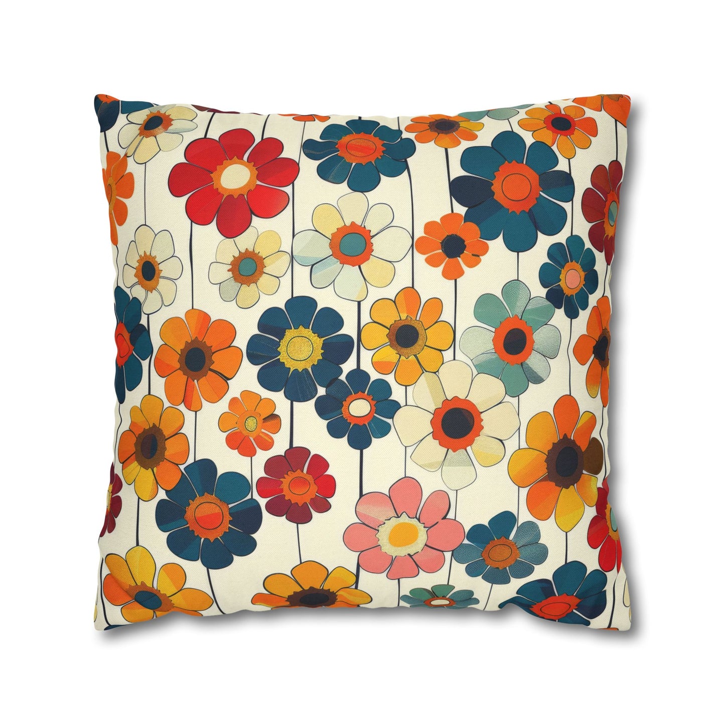 Blooming Joy Vibrant Retro Floral Pattern Spun Polyester Square Pillowcase 4 Sizes