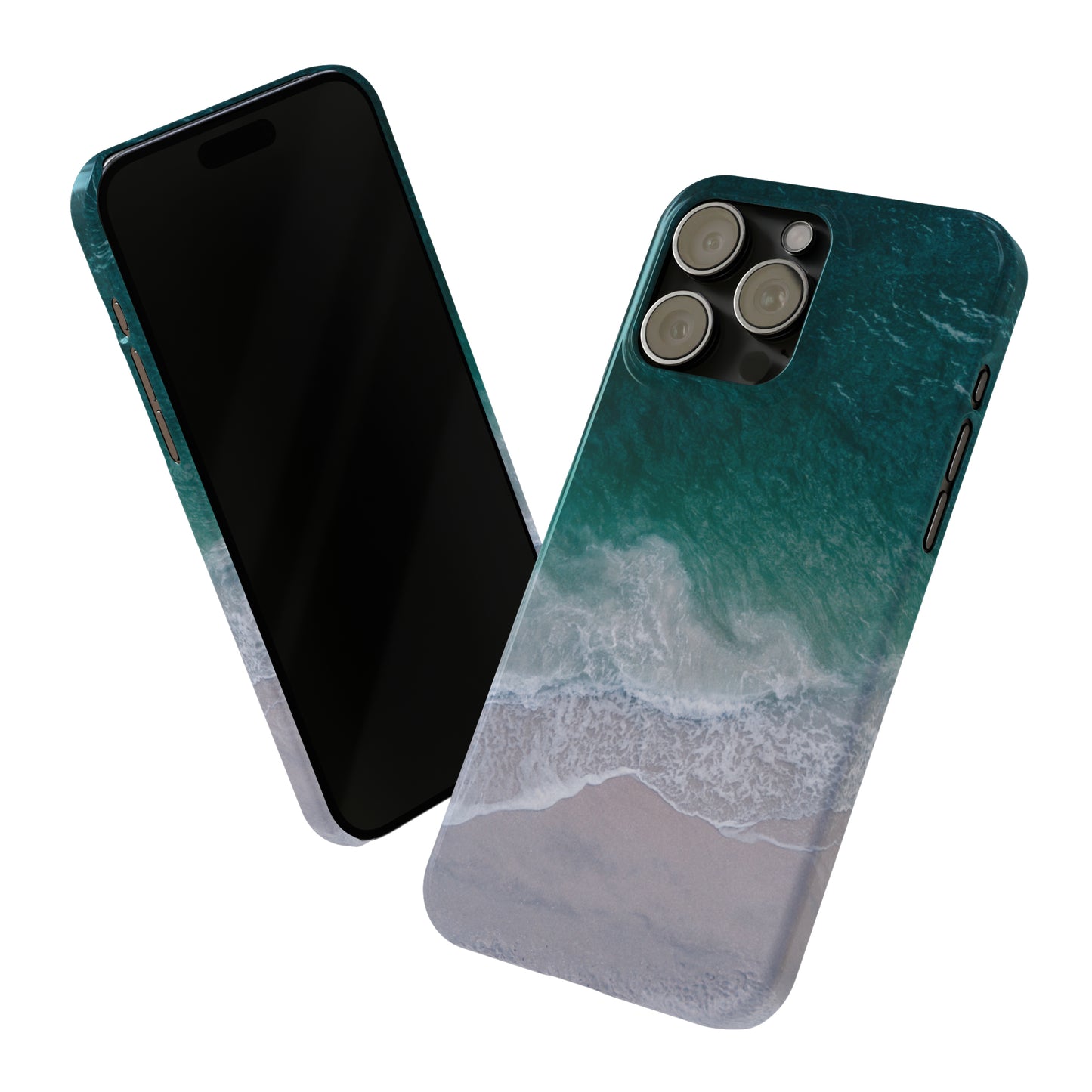 Ocean's Embrace: Deep Green Waters with White Waves Crashing onto the Beach Design Iphone 15-12 Slim Phone Case