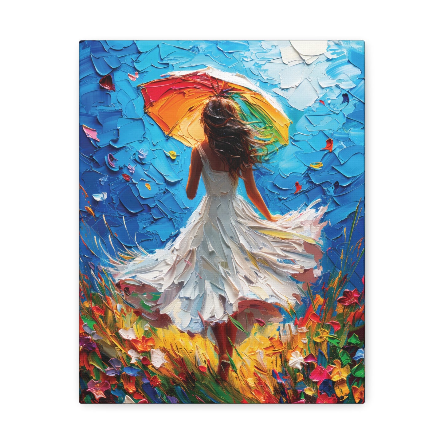 Spring Storm with Women Dancing in Field of Vibrant Spring Flowers Oil Painting Print on Canvas Gallery - 12 Sizes