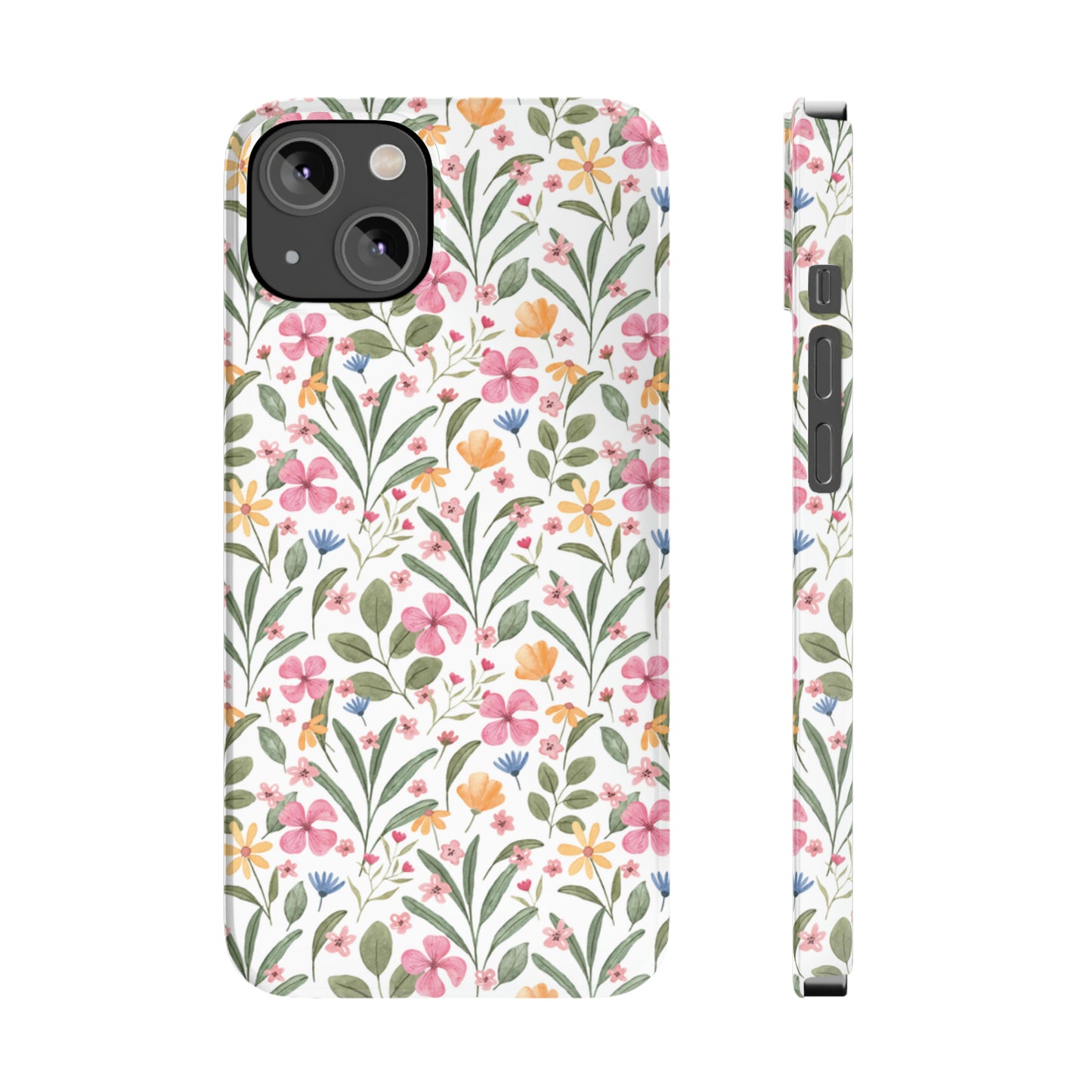 Pink Watercolor Spring Flowers Iphone 15-12 Slim Phone Case