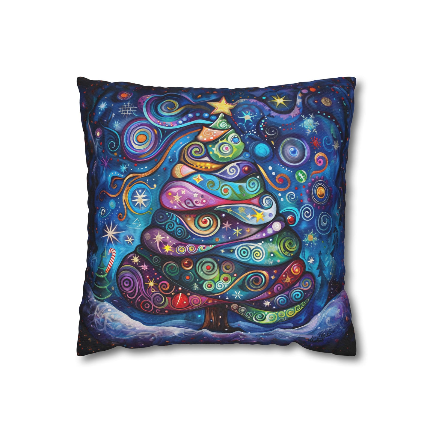 Vibrant Abstract Patchwork Christmas Tree Illuminating the Season Spun Polyester Square Pillowcase 4 Sizes