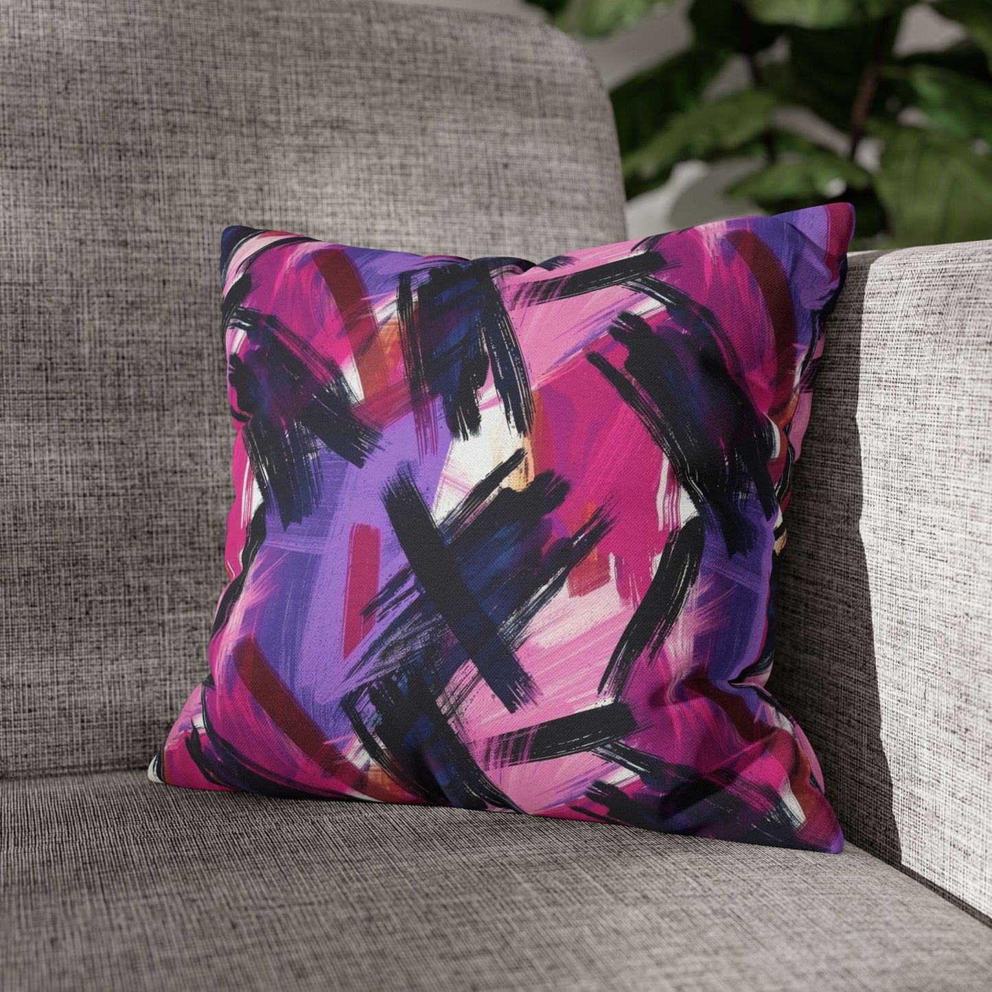 Vibrant Rebellion Brush Strokes in Hot Pink and Cool Purple on a Moody, Dark Background Spun Polyester Square Pillowcase 4 Sizes