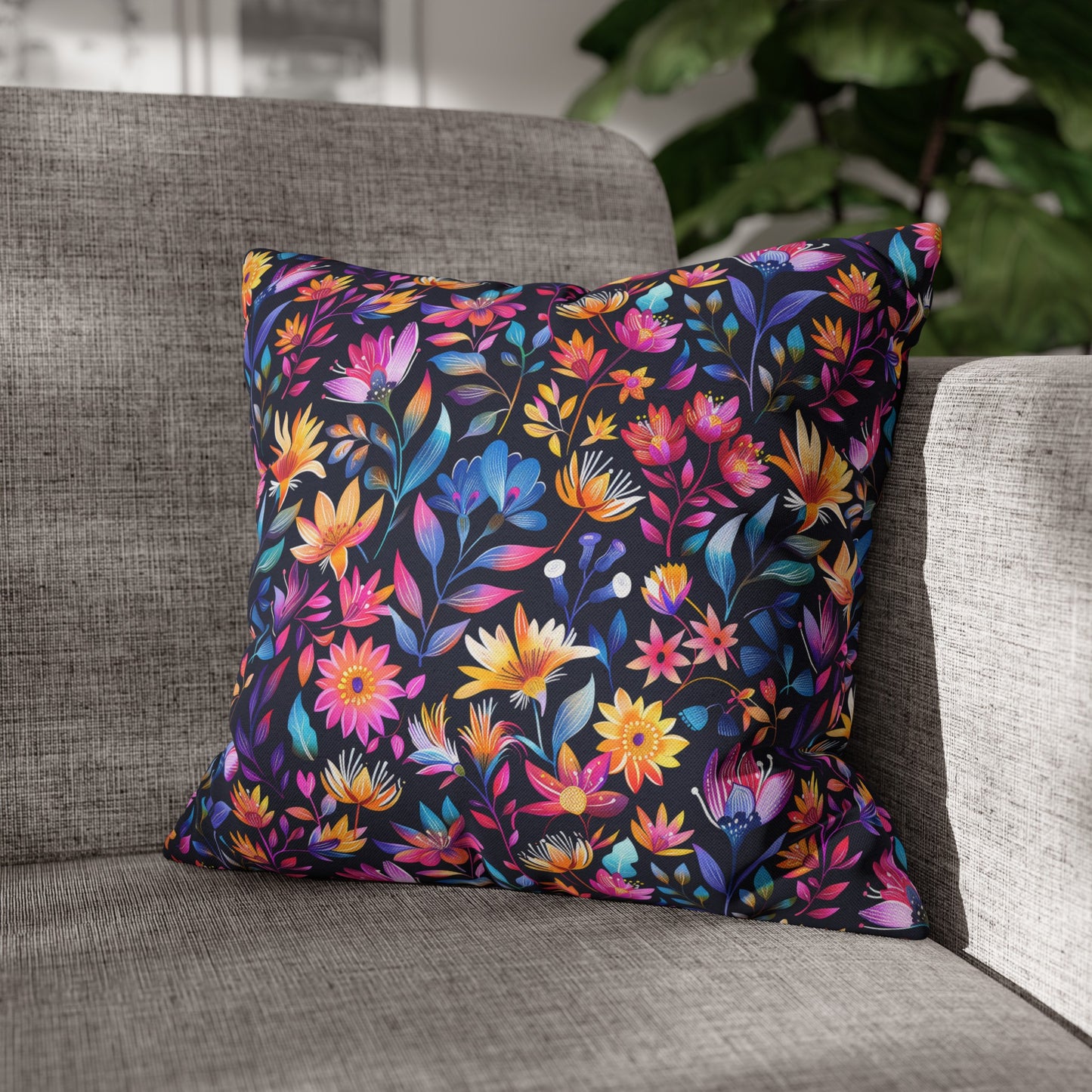 Enchanted Night Garden of Floral Bliss Spun Polyester Square Pillowcase 4 Sizes