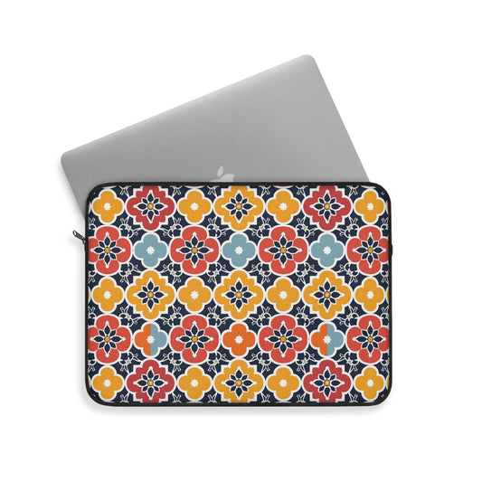 Vibrant Moroccan Orange, Gold and Blue Tile Pattern Laptop or Ipad Protective Sleeve 3 Sizes Available