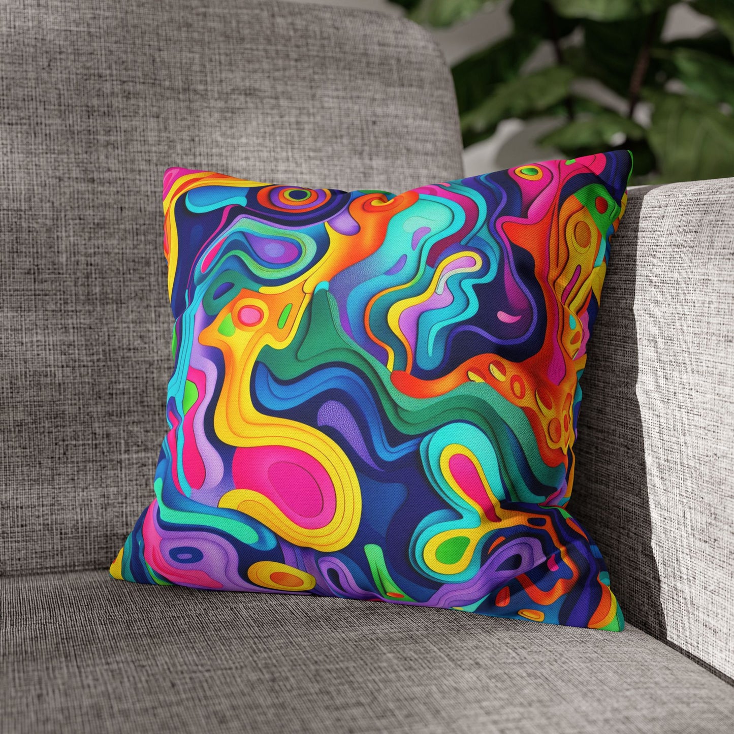 Vibrant Dreamscape of Psychedelic Paper Cut-Out Waves in Vivid Colors Polyester Square Pillowcase 4 Sizes