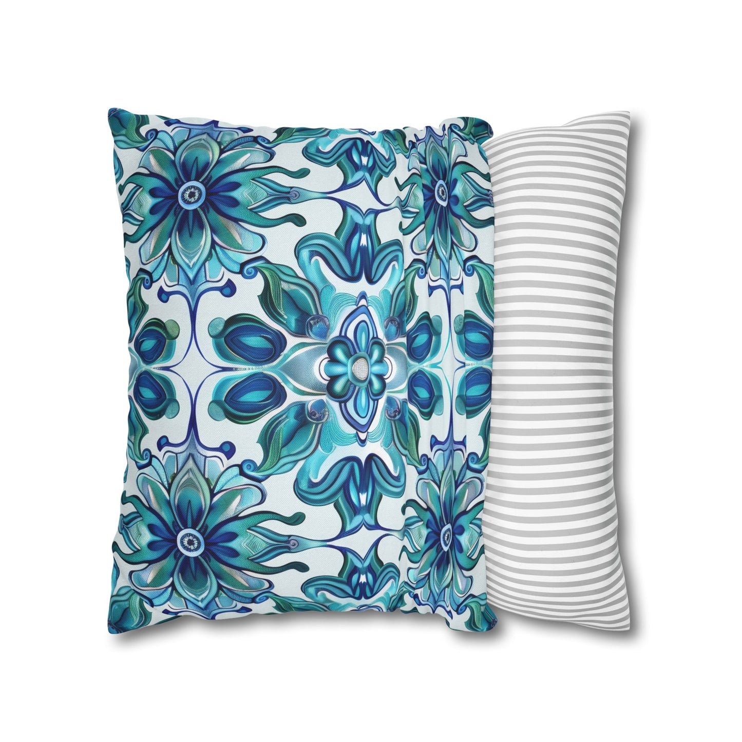 Exquisite Blue Lotus Elegance Floral Mosaic Design Spun Polyester Square Pillowcase 4 Sizes