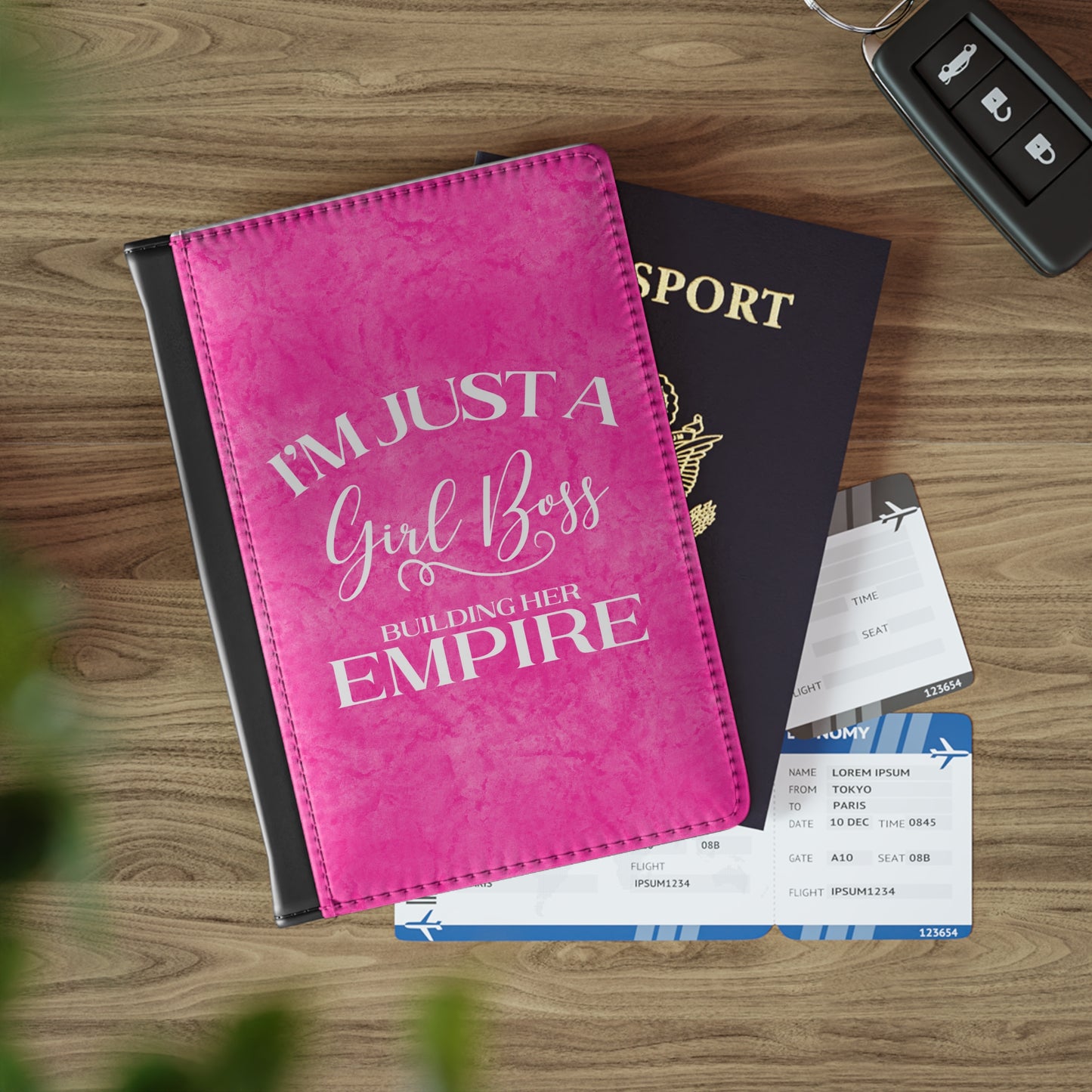 I'm Just A Girl Boss Building Her Empire White & Pink - Passport Cover Faux Leather RFID Blocking