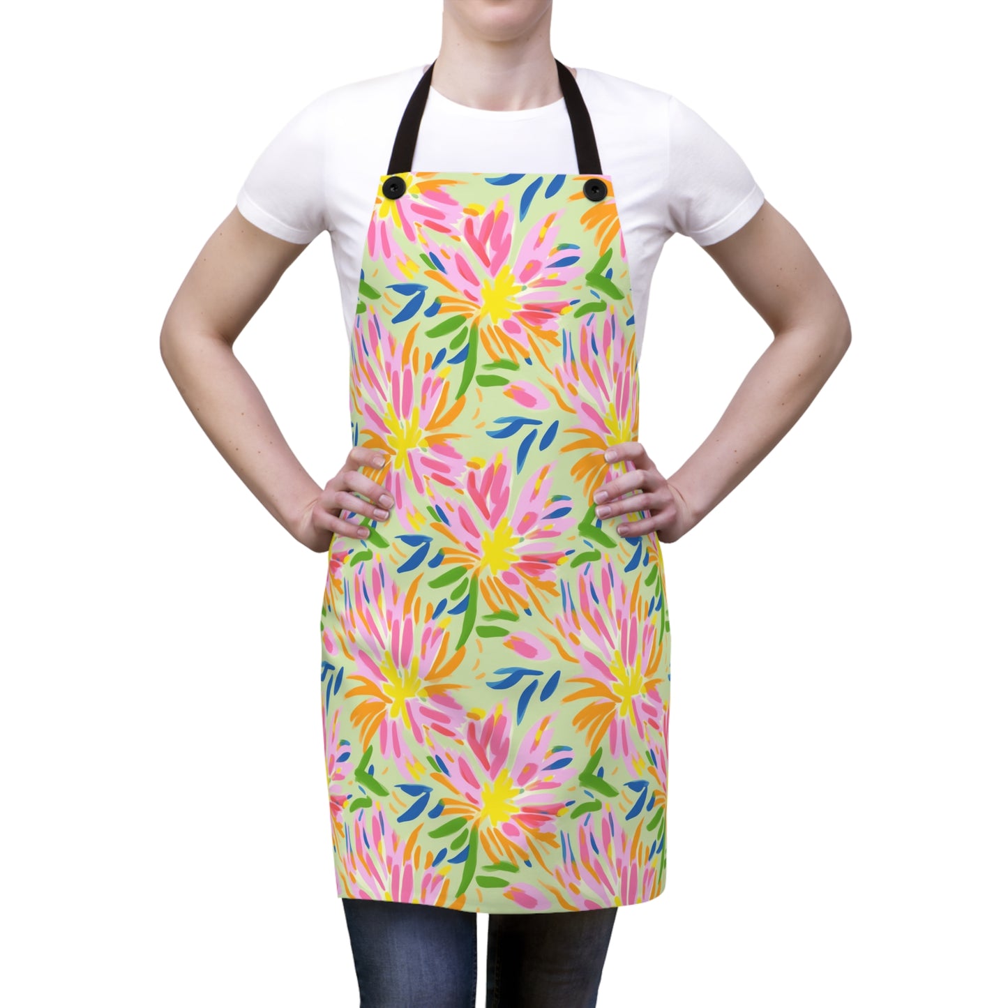 Blossoms in Bloom: Watercolor Pink and Yellow Flower Bursts Design - Kitchen Chef Apron