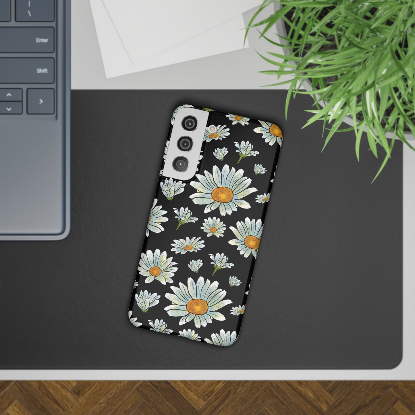 Large Watercolor Summer Daisies Blooming Against a Bold Black Background Samsung Slim Cases