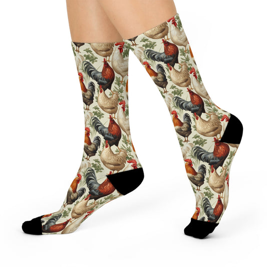 Farmhouse Charm Rustic Chicken & Rooster Reverie Cushioned Crew Socks