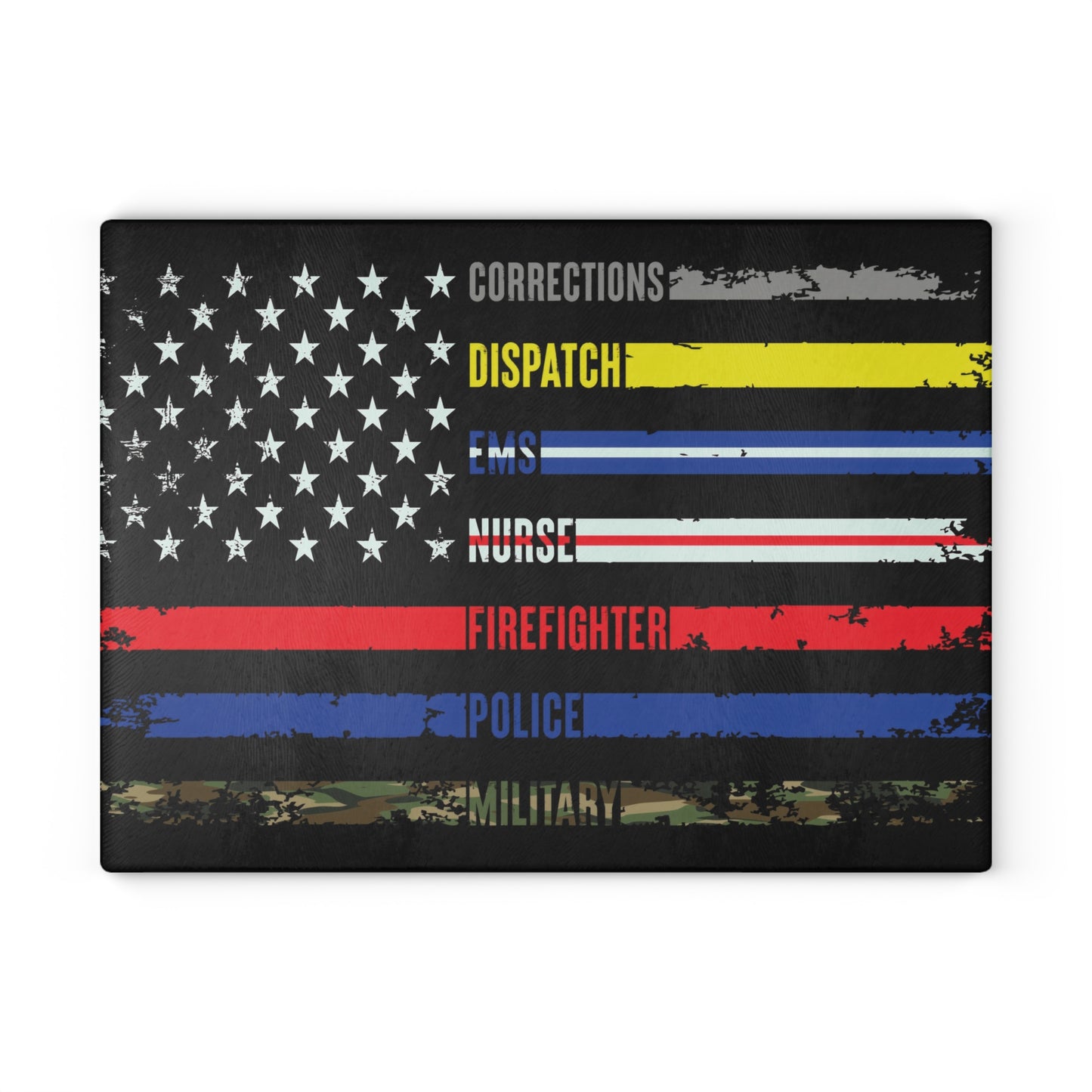 Solidarity Support Military, Police, Firefighter, Nurse, EMS, Dispatch Corrections American Flag Cutting Board 2 Sizes