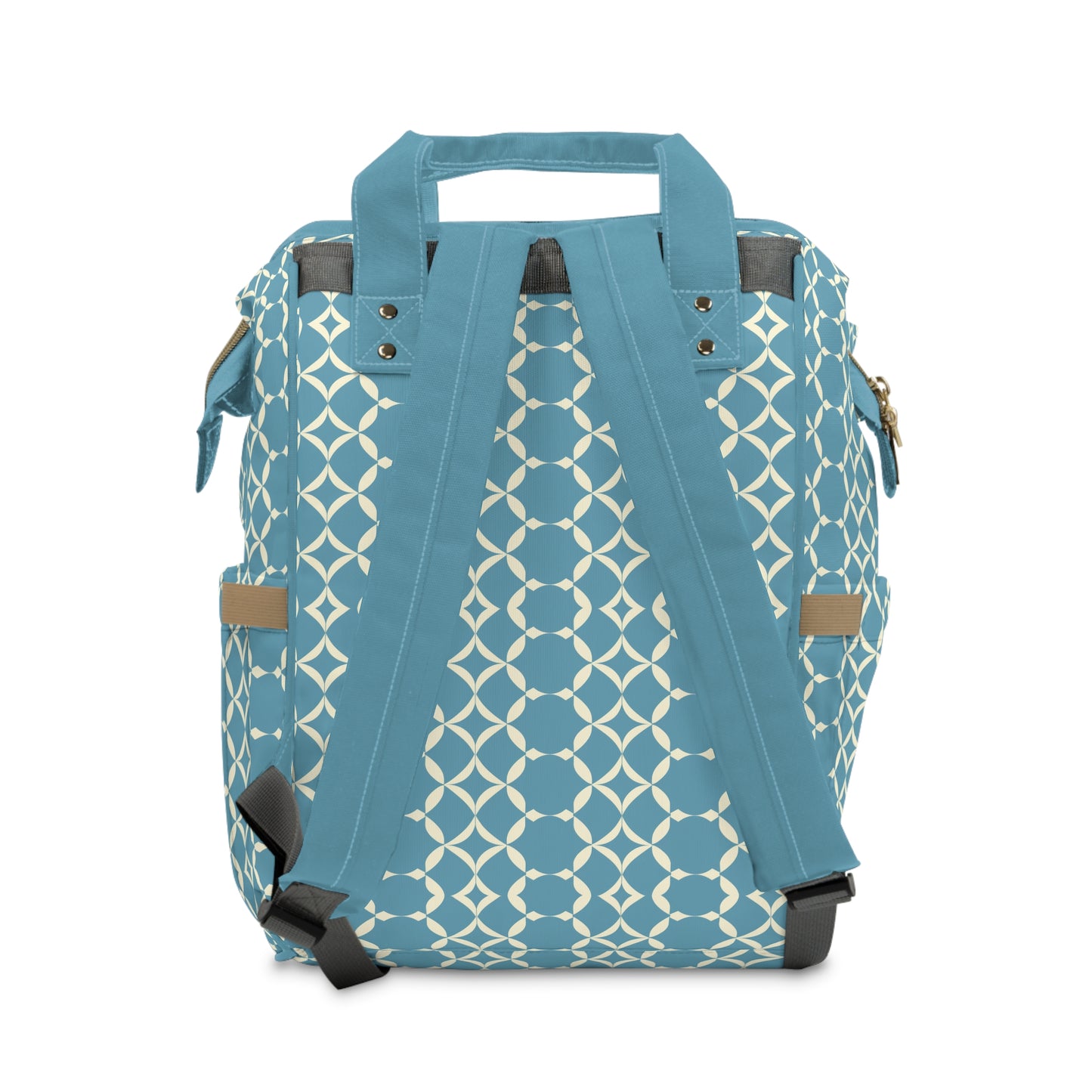 Modern Chic Aqua and Cream Geometric Pattern Multifunctional Diaper Backpack