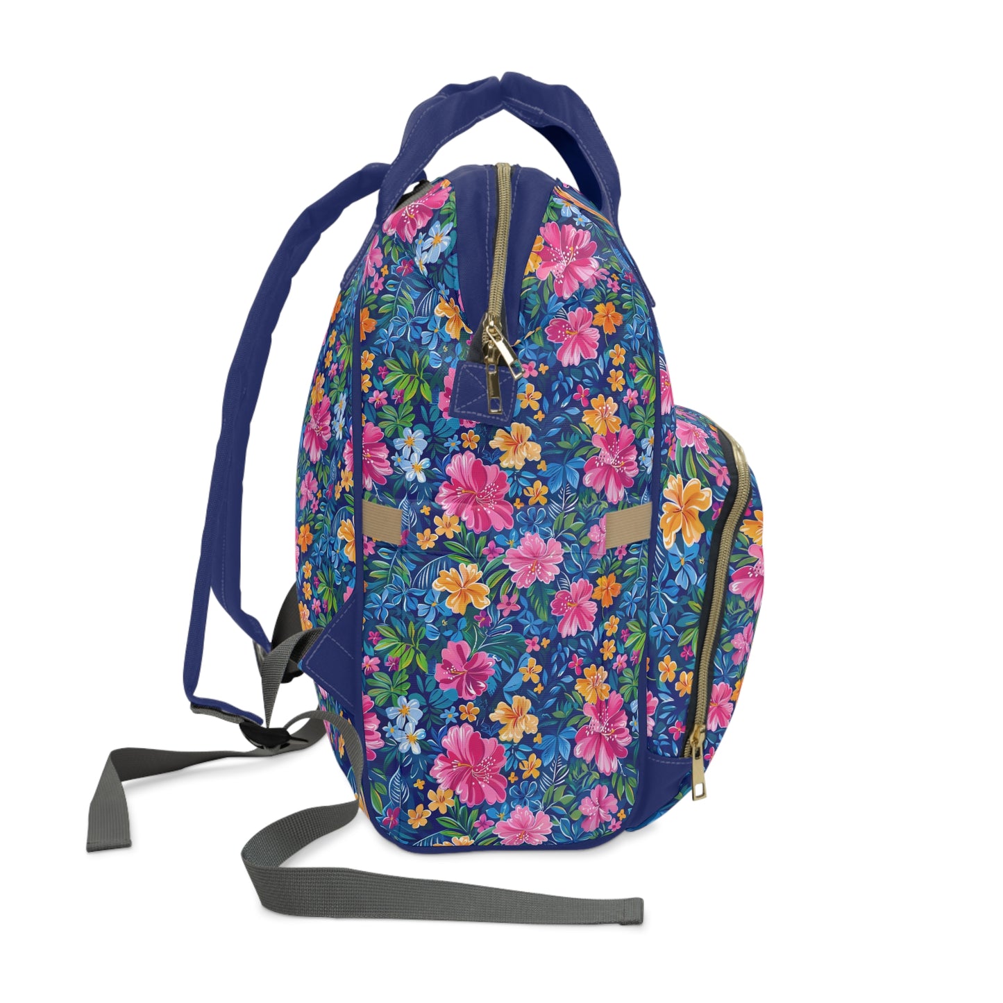 Tropical Sunrise Bloom: Pink Watercolor Flowers with Yellow and Blue Accents Multifunctional Diaper Backpack