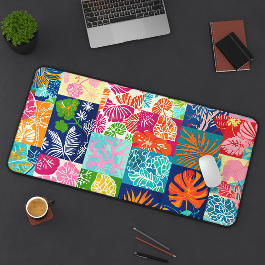 Vibrant Mosaic of Tropical Unique Shapes and Hues, from Vivid Oranges to Deep Blue Leaves and Flowers Extended Gaming Mouse Pad  Desk Mat  - 3 Sizes