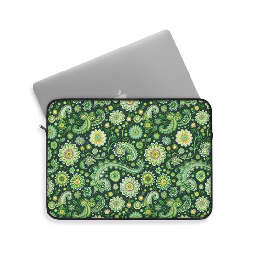 Emerald Oasis in Lush Paisley and Floral Mandala in Soothing Green Tones Laptop or Ipad Protective Sleeve 3 Sizes Available