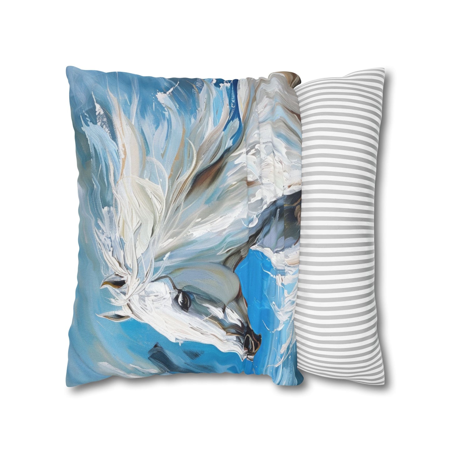 Majestic White Stallion Galloping Along the Oceans Edge Spun Polyester Square Pillowcase 4 Sizes