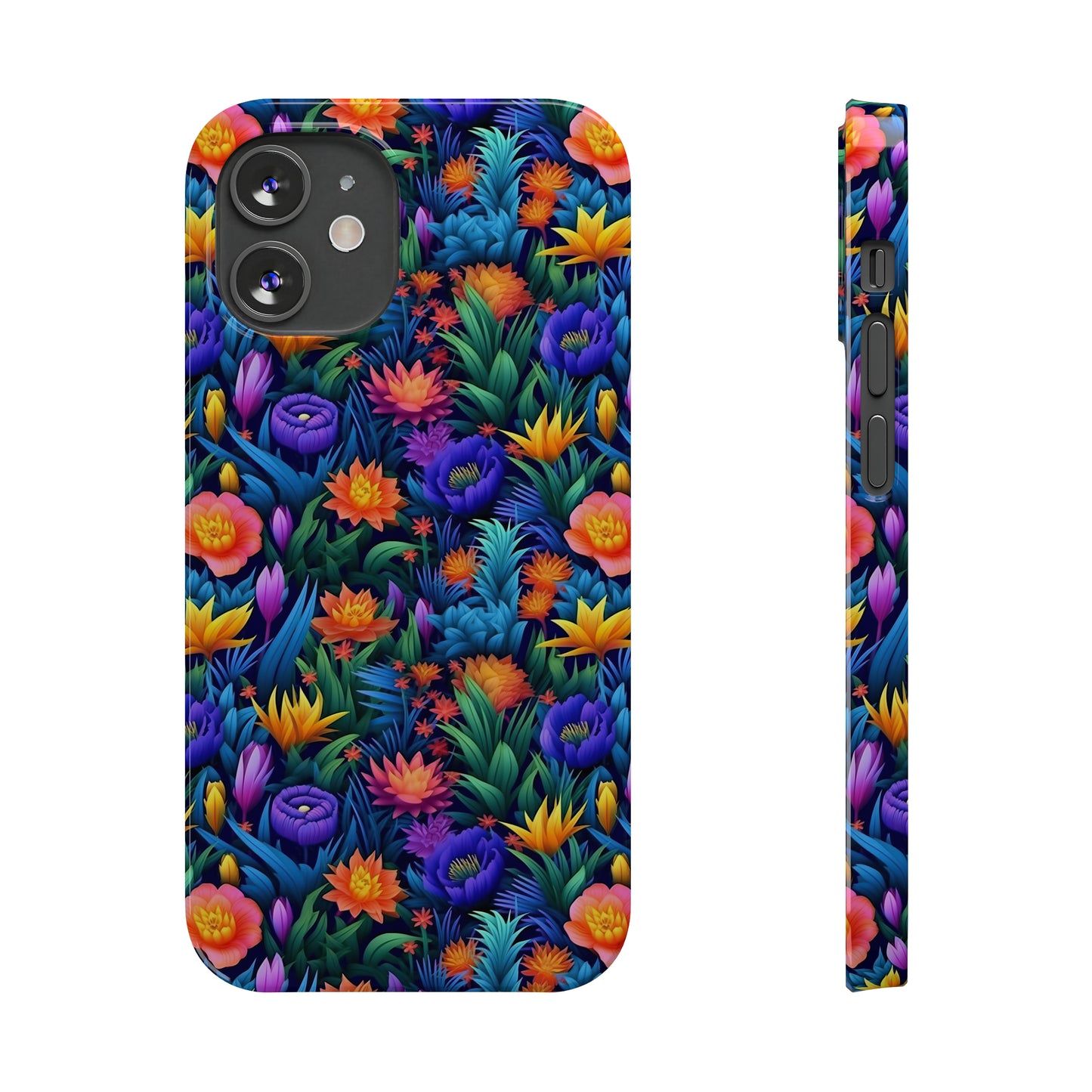 3D Tropical Bright Flowers Iphone 15-12 Slim Phone Case