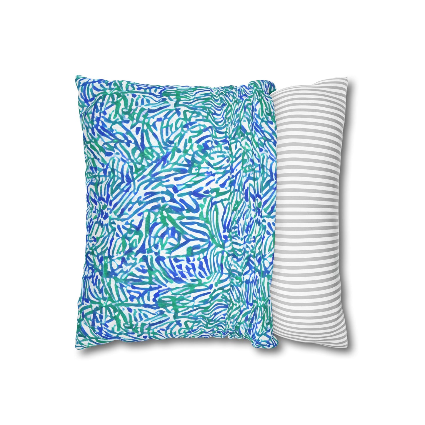 Tropical Fusion: Abstract Palm Leaves in Lime Green and Blue Hues  Spun Polyester Square Pillowcase 4 Sizes