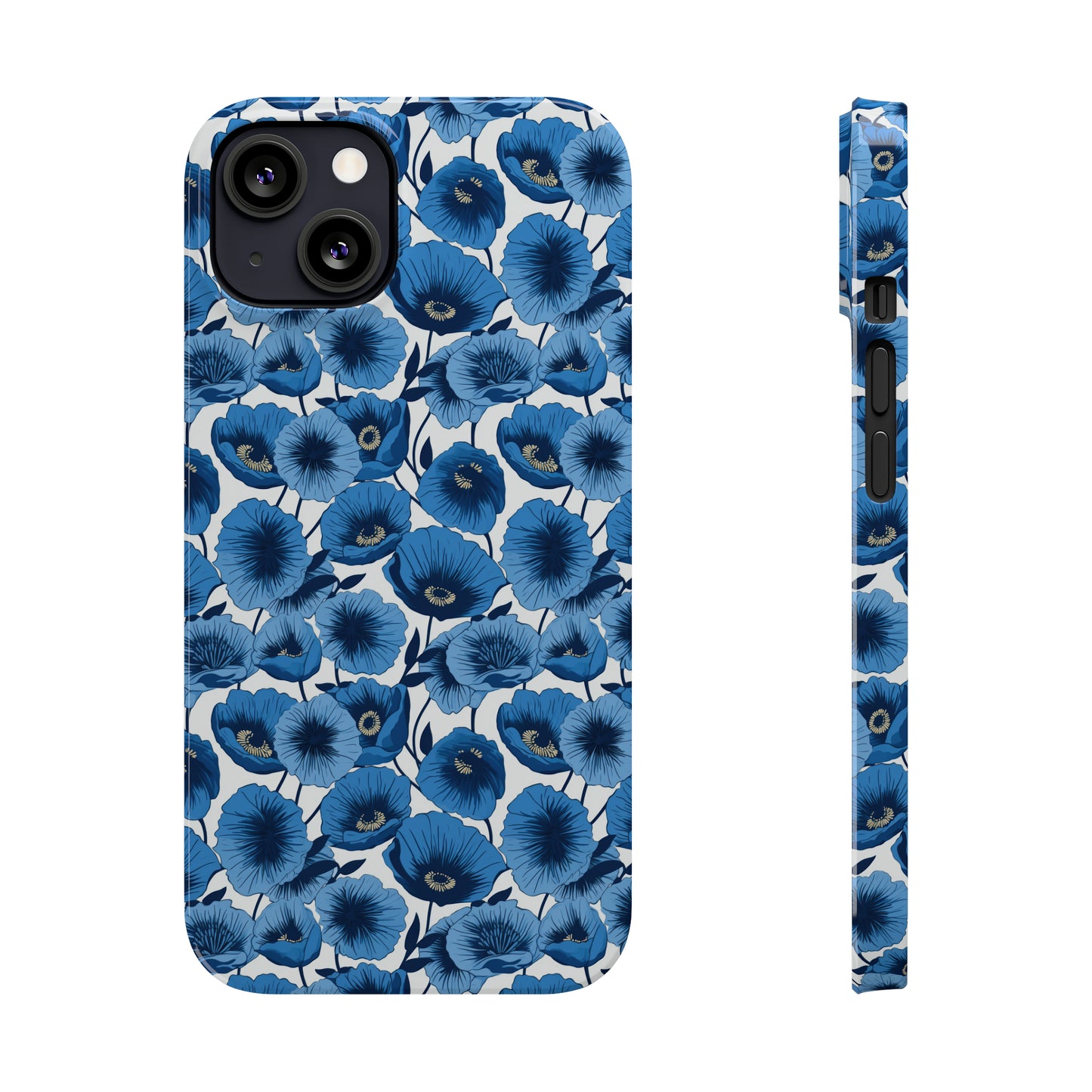 Vivid Blooms Bright Blue Poppies Design Iphone 15-12 Slim Phone Case