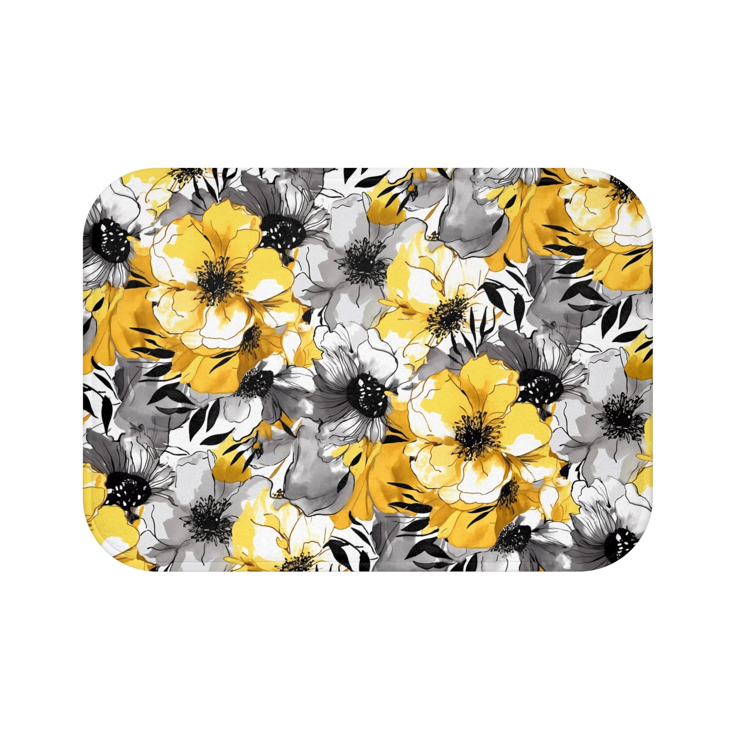 Soothing Radiance: Large Yellow and Grey Watercolor Flower Design - Bathroom Non-Slip Mat 2 Sizes