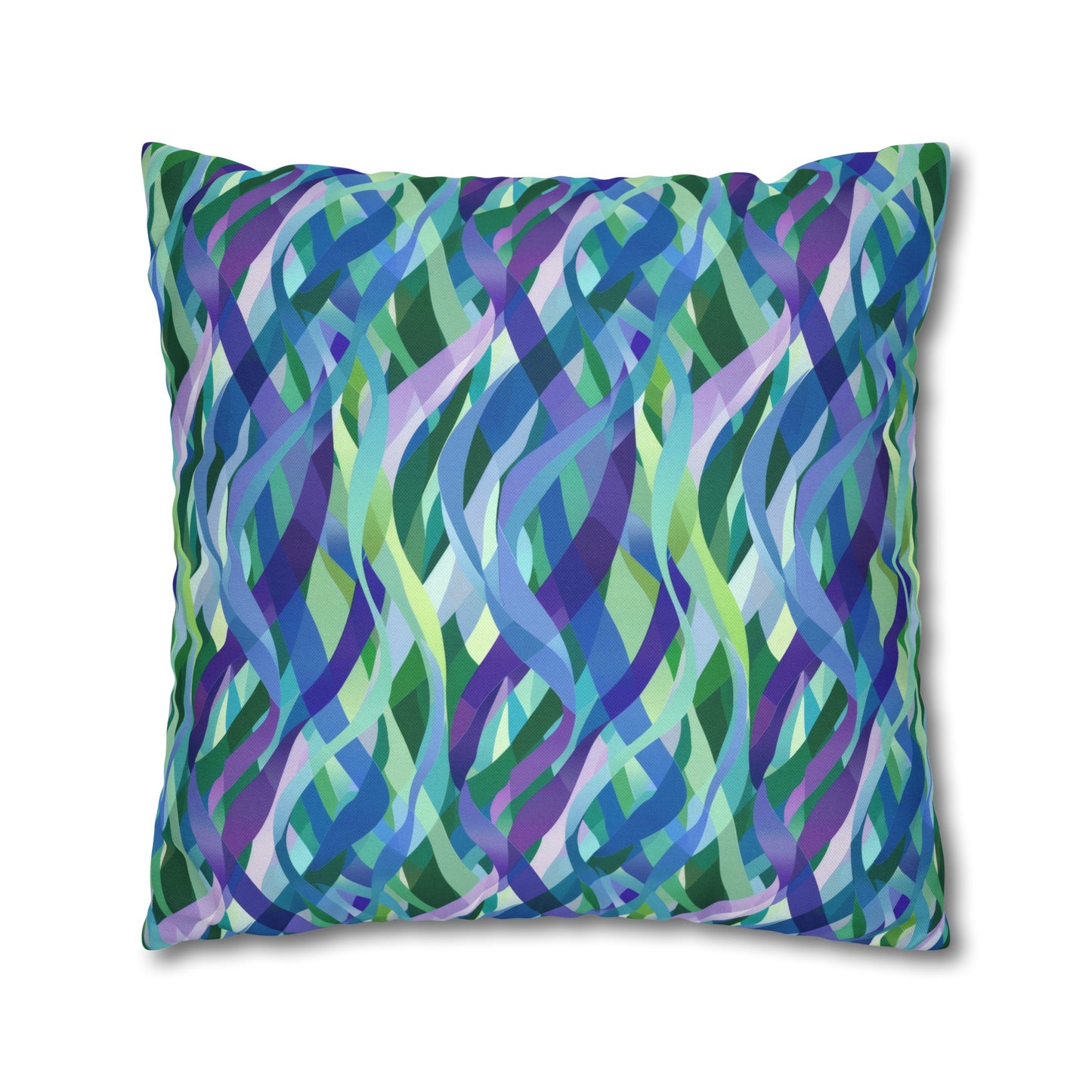 Vibrant Purple Blue and Green Ribbons Spun Polyester Square Pillowcase 4 Sizes