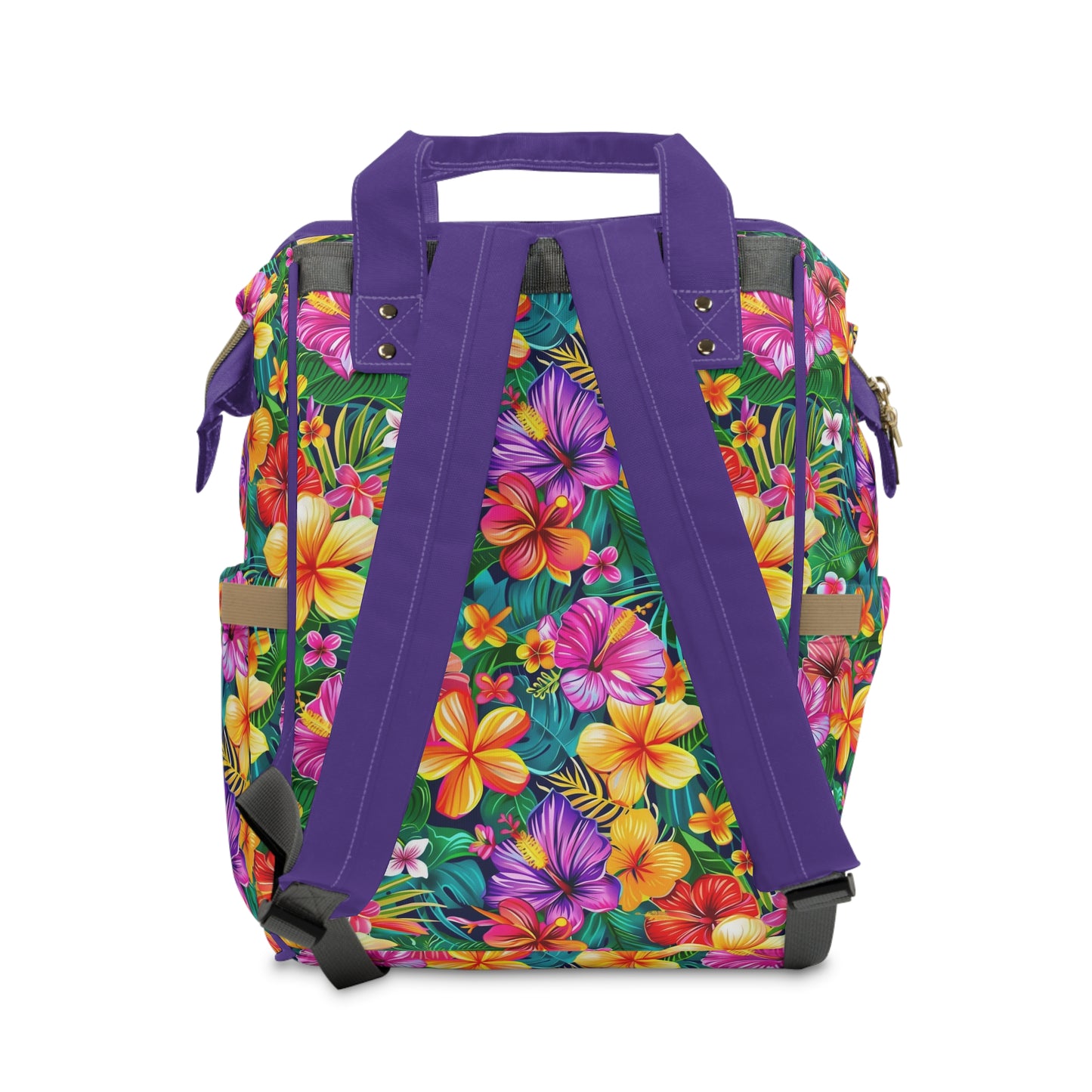 Tropical Radiance: Vibrant Hibiscus Blossoms Multifunctional Diaper Backpack