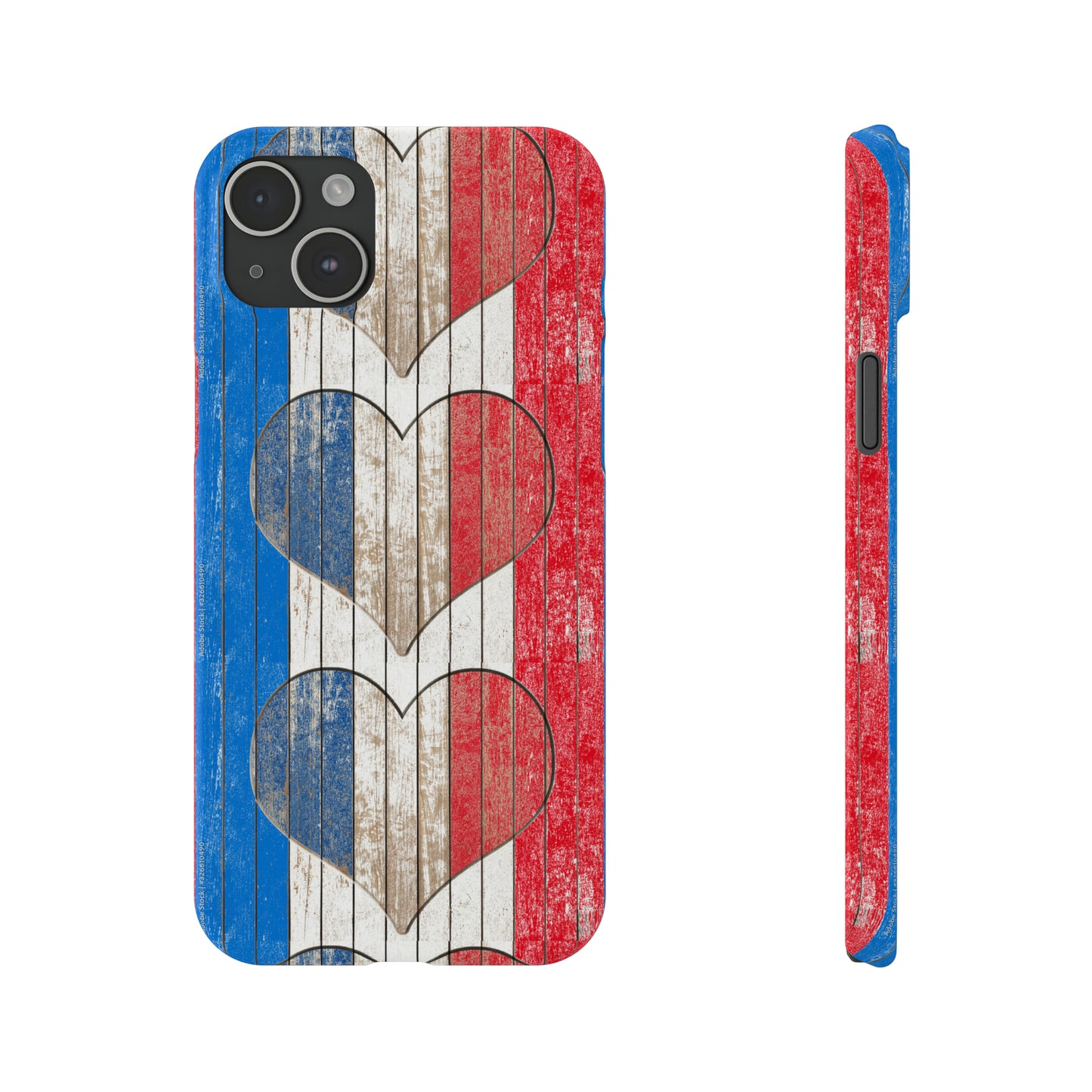 Painted Heart in Red White Blue Wood Wall Iphone 15-12 Slim Phone Case