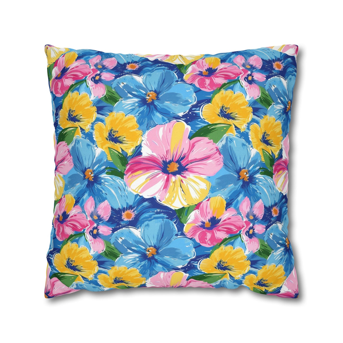 Sunny Serenade: Large Blooms of Yellow, Blue, and Gold in Watercolor Spun Polyester Square Pillowcase 4 Sizes