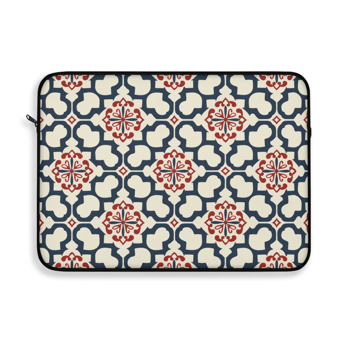 Traditional Korean Elegance in Bold Red and Navy Geometric Tile Pattern Laptop or Ipad Protective Sleeve 3 Sizes Available