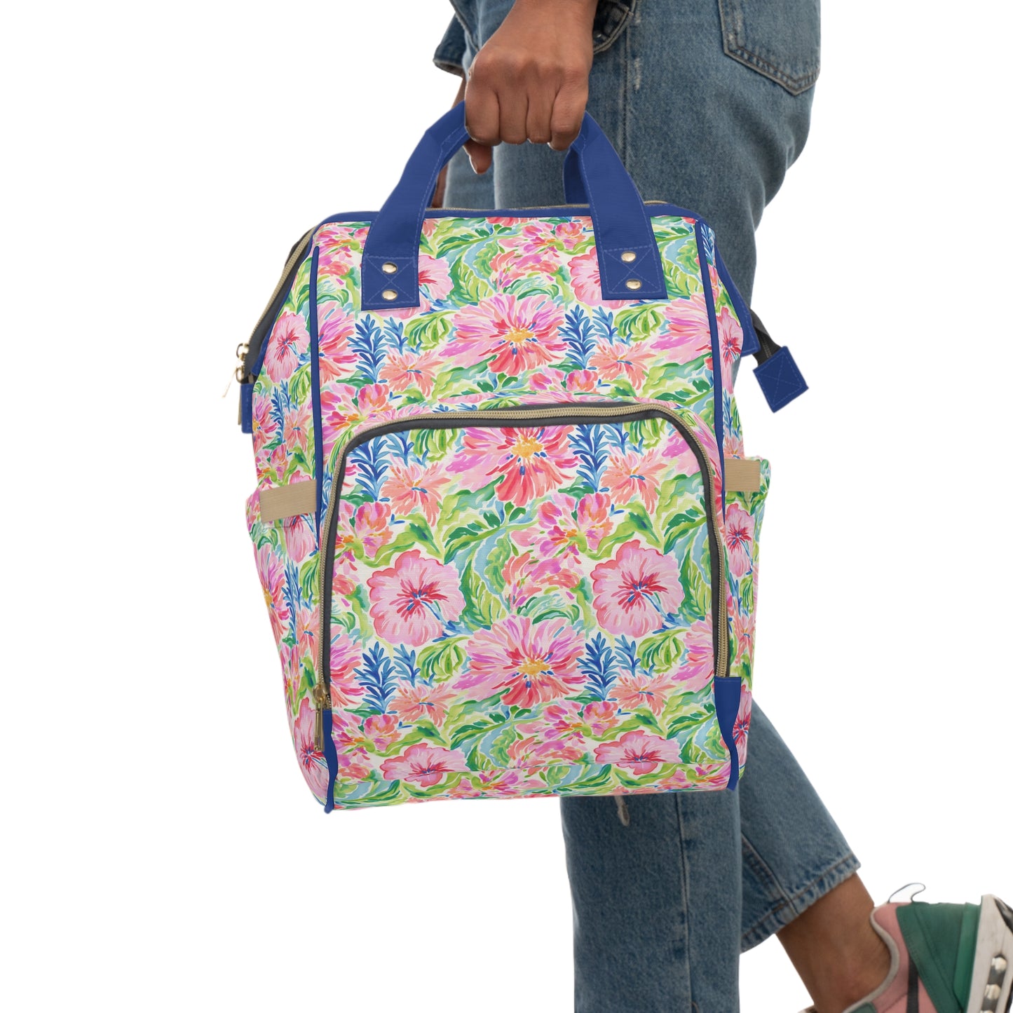 Pastel Oasis: Watercolor Hibiscus Flowers and Palms in Soft Hues Multifunctional Diaper Backpack