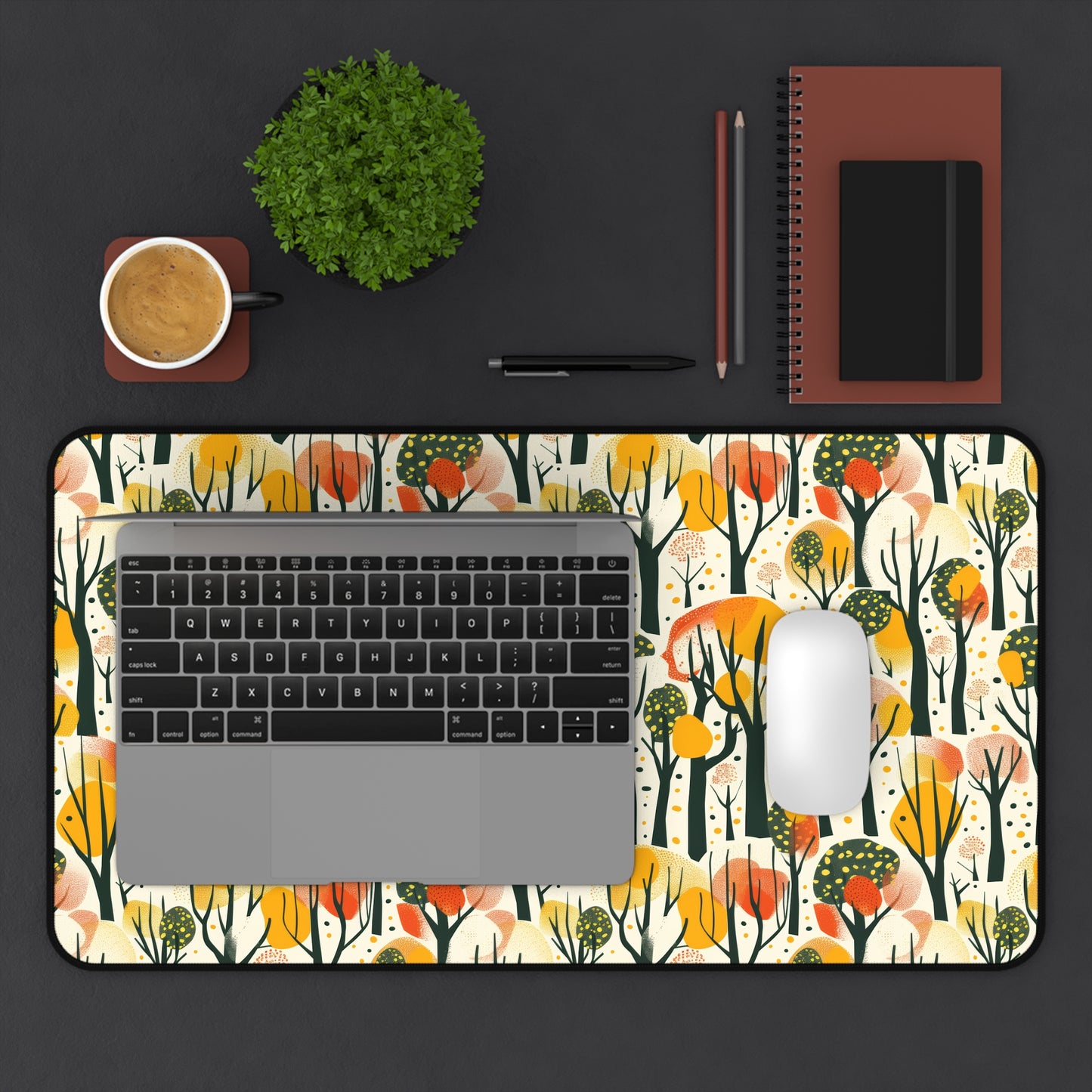 Enchanted Forest of Yellow and Orange Trees on a Speckled Cream Background Extended Gaming Mouse Pad Desk Mat - 3 Sizes