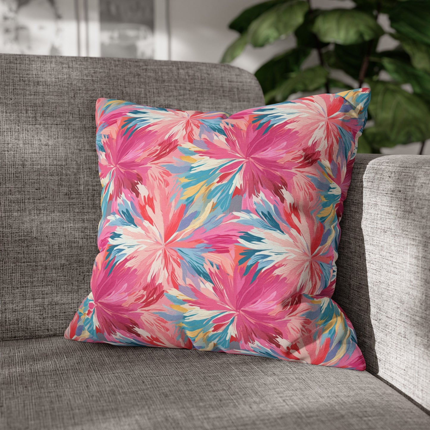 Whispering Sunset: Muted Pinks, Blues, and Gold Watercolor Flowers Spun Polyester Square Pillowcase 4 Sizes